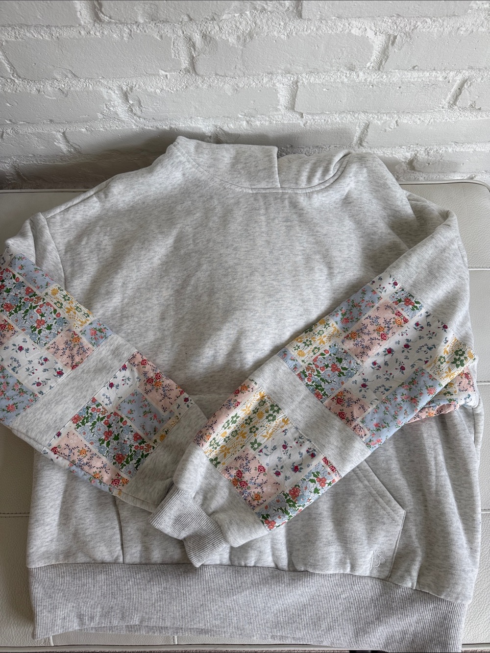Altar’s state AS Revival Light Gray Sweatshirt with Floral Patchwork Sleeves